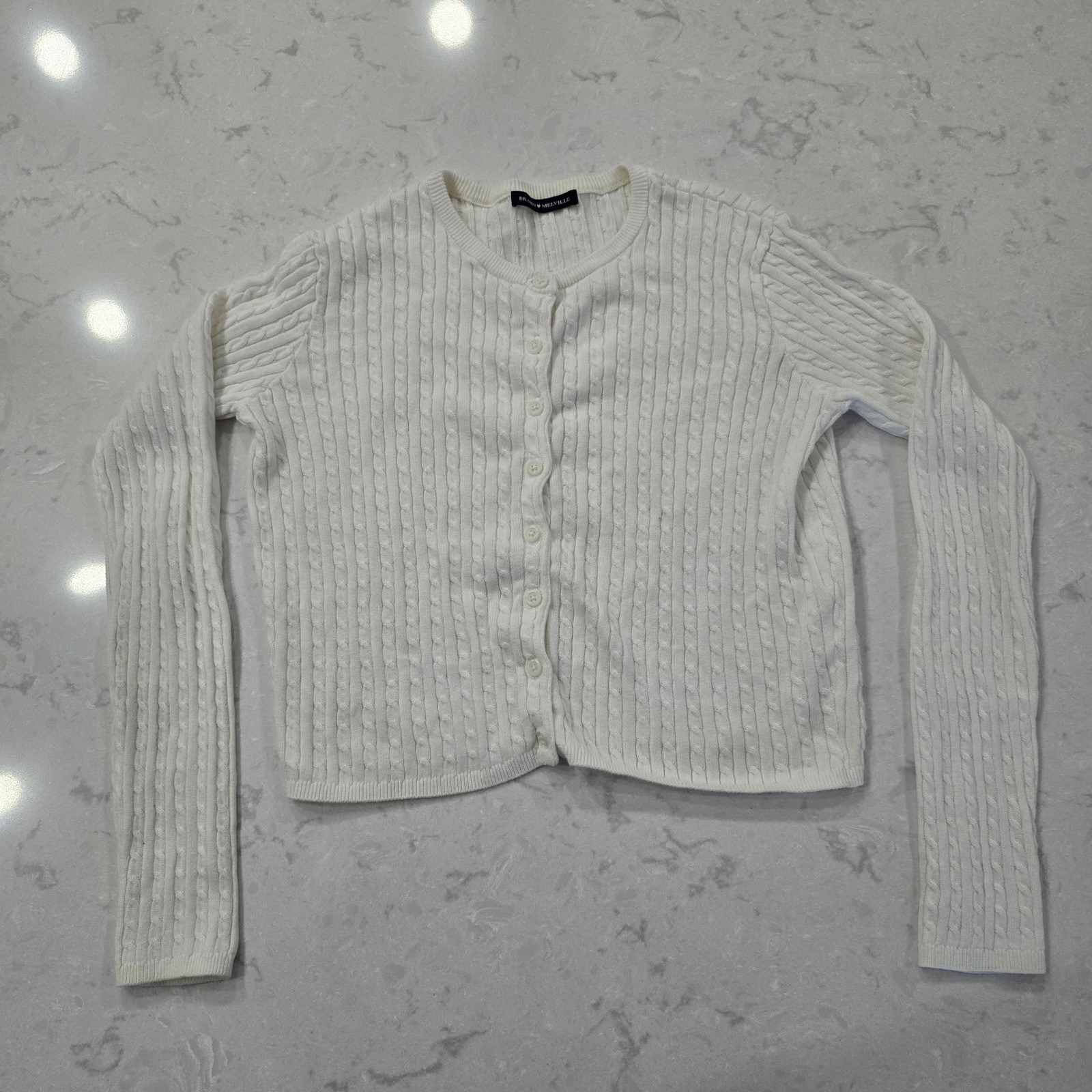 Brandy Melville White Cable Knit Cardigan Sweater Button Front Mh560 Size Small